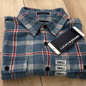 Lucky Brand Men’s Small Blue and Red Checkered Plaid Flannel Button Down Shirt
